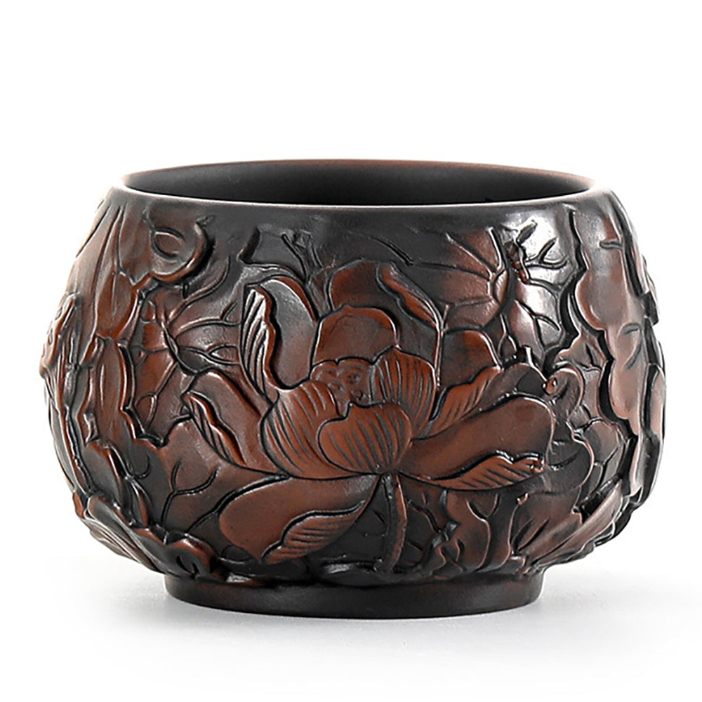 Black Pottery Relief Lotus Kung Fu Tea Cup