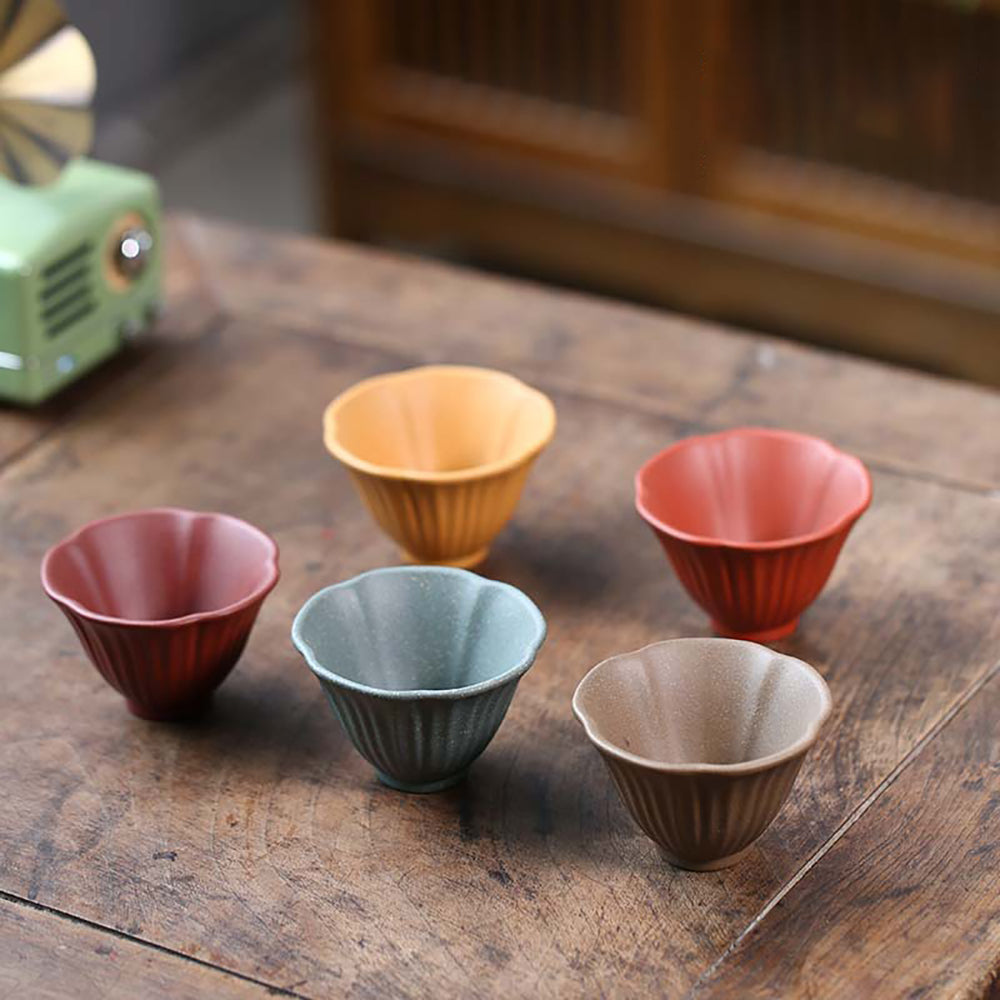 Five Color Purple Clay Cowherd Flower Kung Fu Tea Cup (Set of 5)
