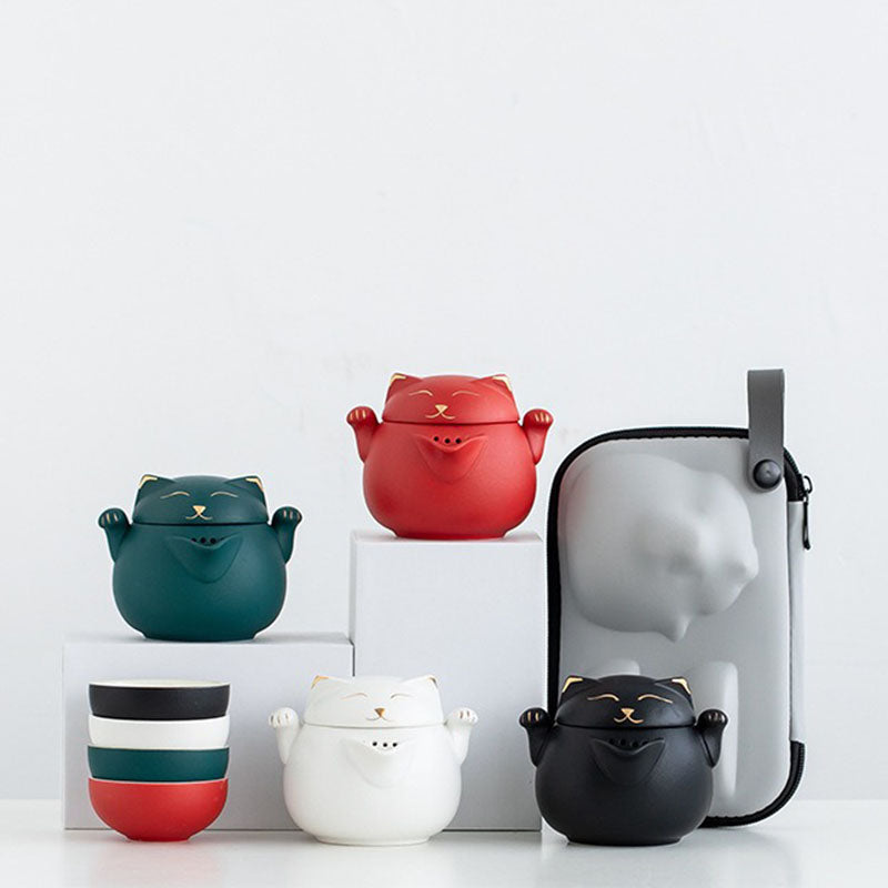 Maneki Neko Lucky Cat Travel Tea Set Umi Tea Sets