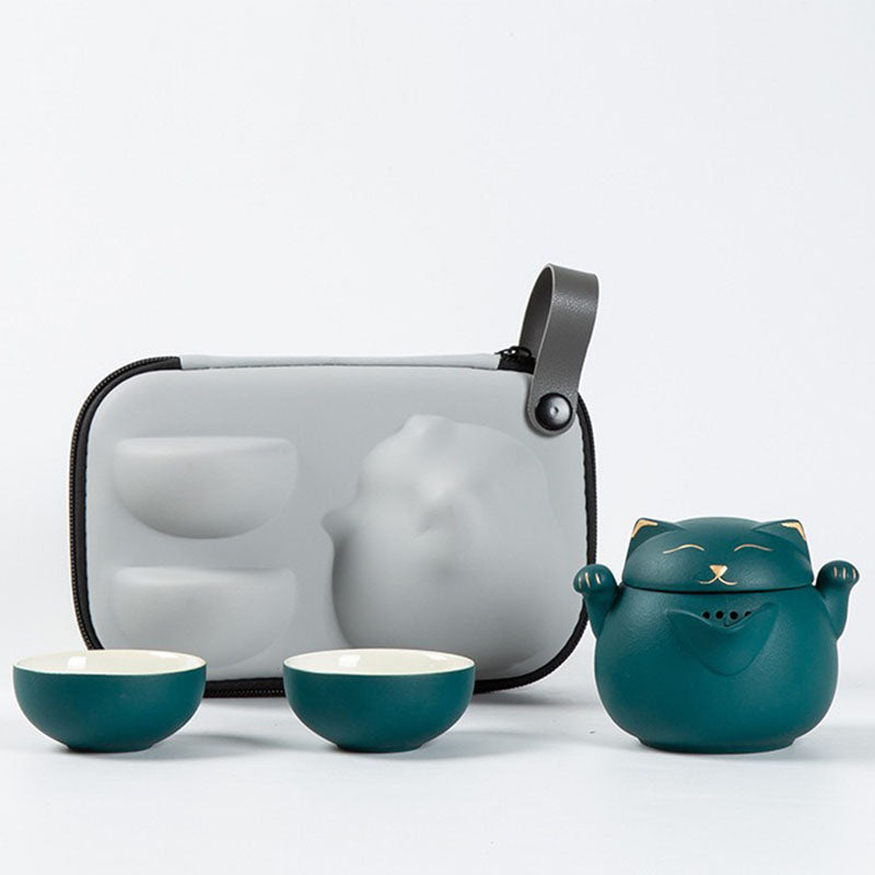 Maneki Neko Lucky Cat Travel Tea Set