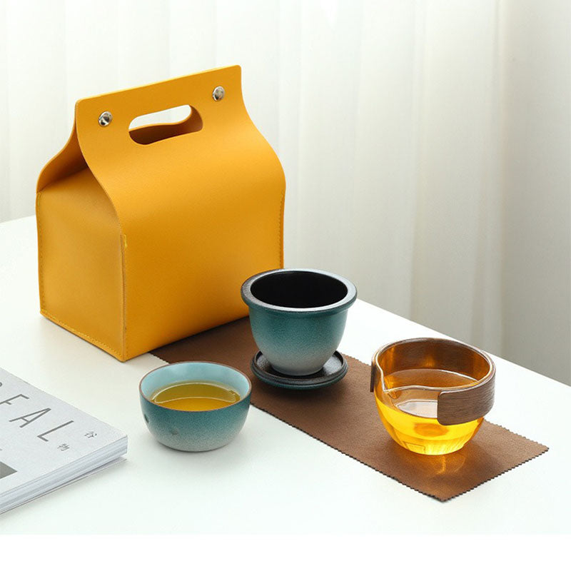 Glass And Ceramic Penguin Travel Tea Set