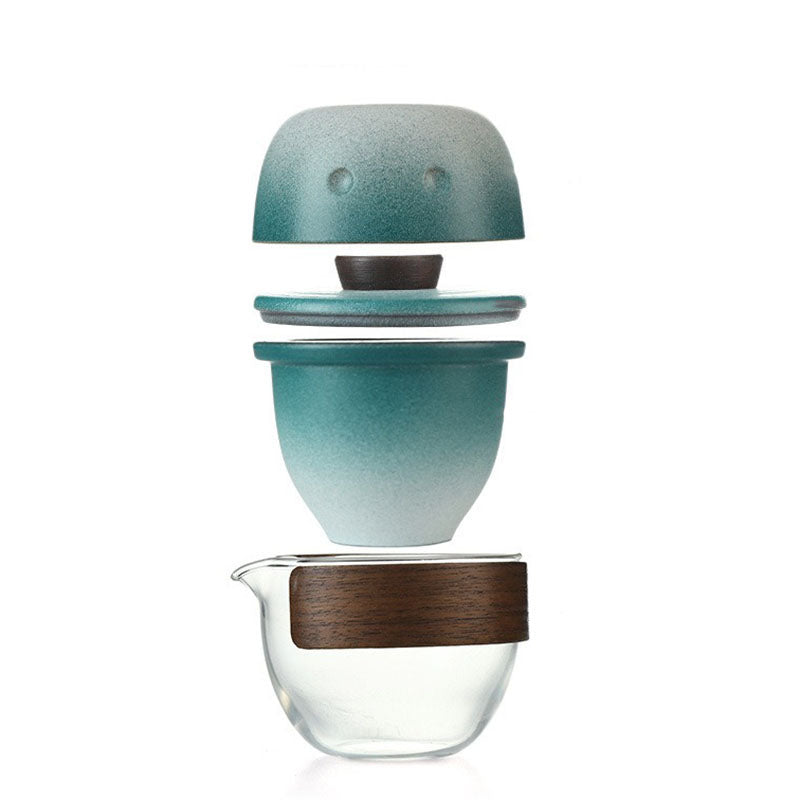 Glass And Ceramic Penguin Travel Tea Set