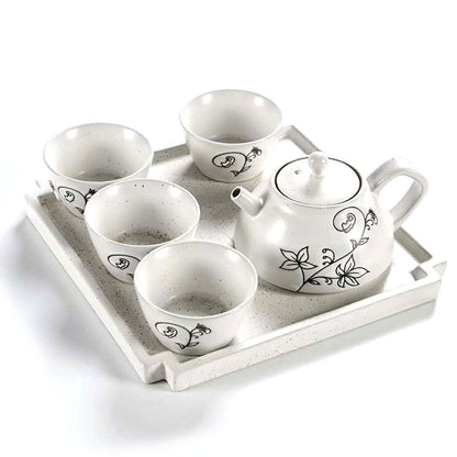 Japanese Ancient Pottery Tea Set With Tray