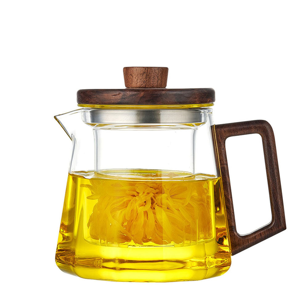 Thickened Glass Wooden Handle Teapot
