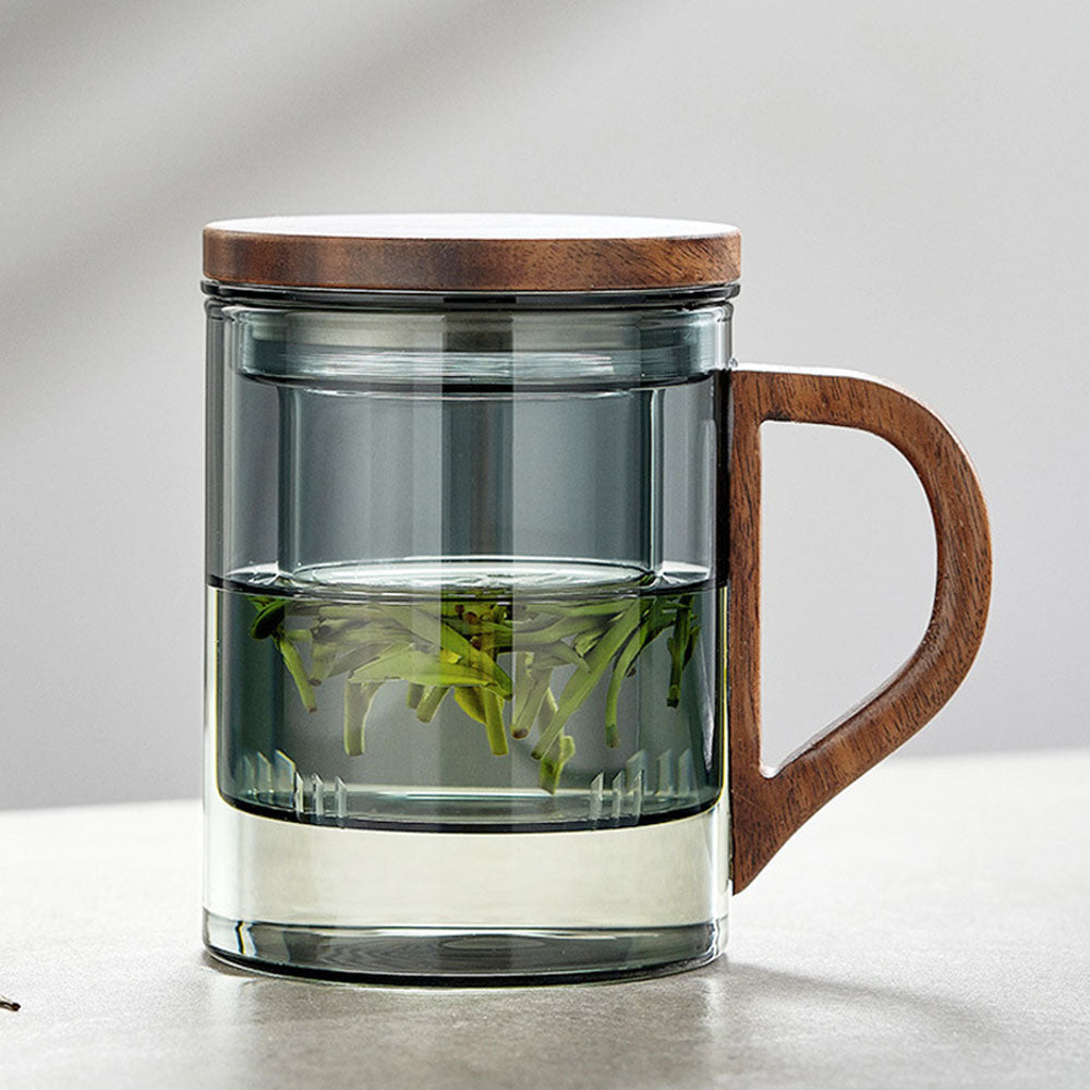Office Glass Tea Cup With Wooden Handle