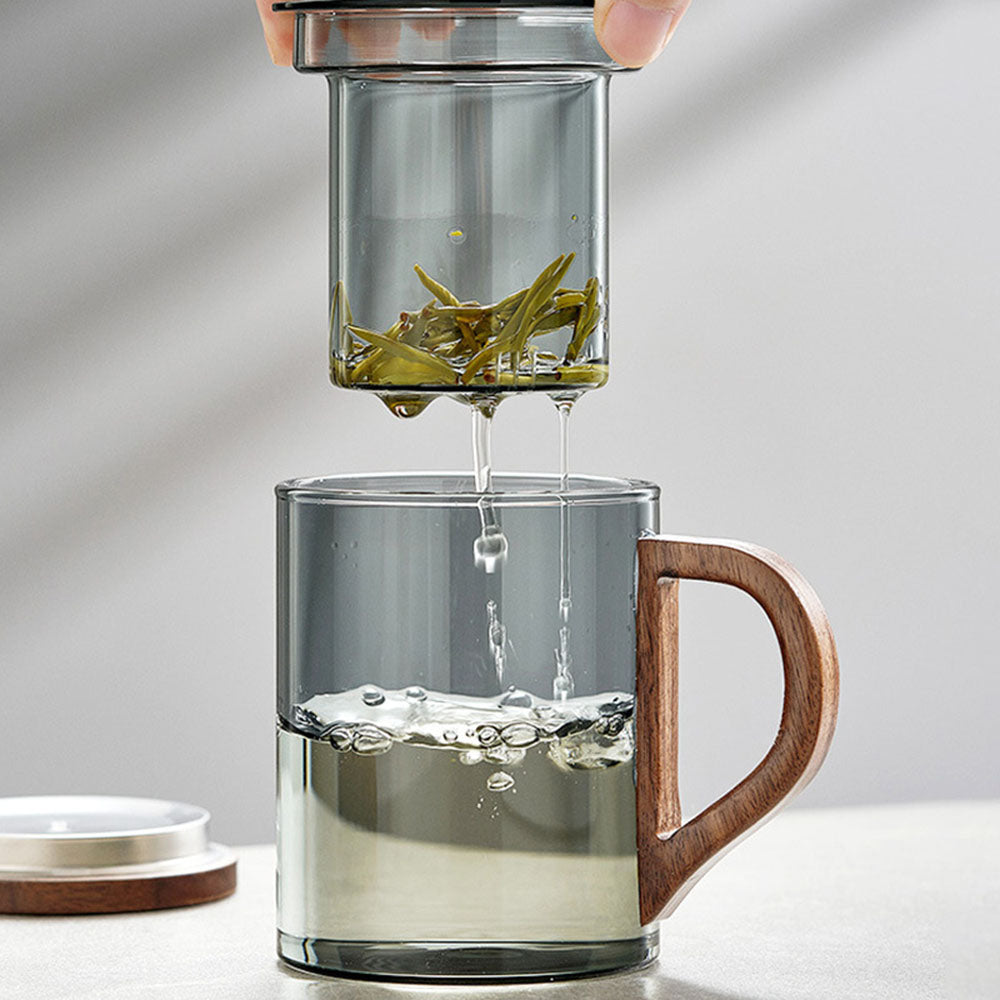 Office Glass Tea Cup With Wooden Handle