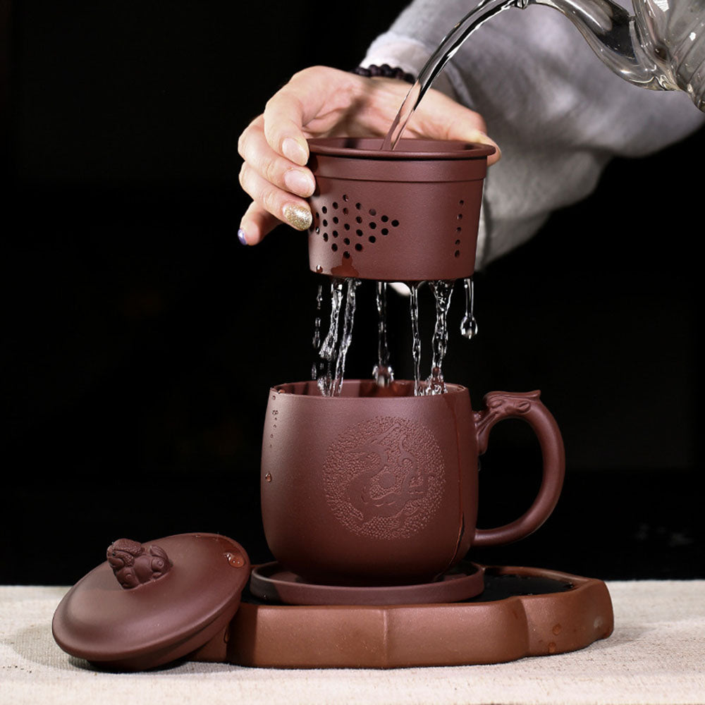 Purple Clay Dragon Tea Cup With Infuser