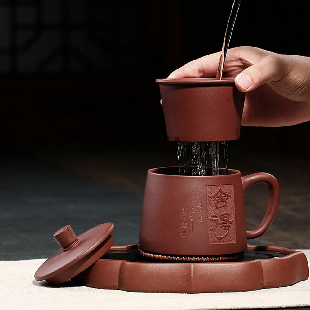 Purple Clay Willing Tea Cup With Infuser