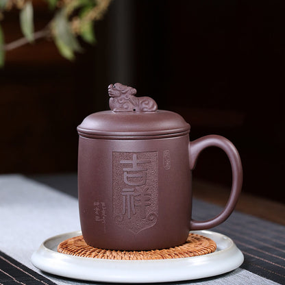 Purple Clay Auspicious Lion Tea Cup With Infuser