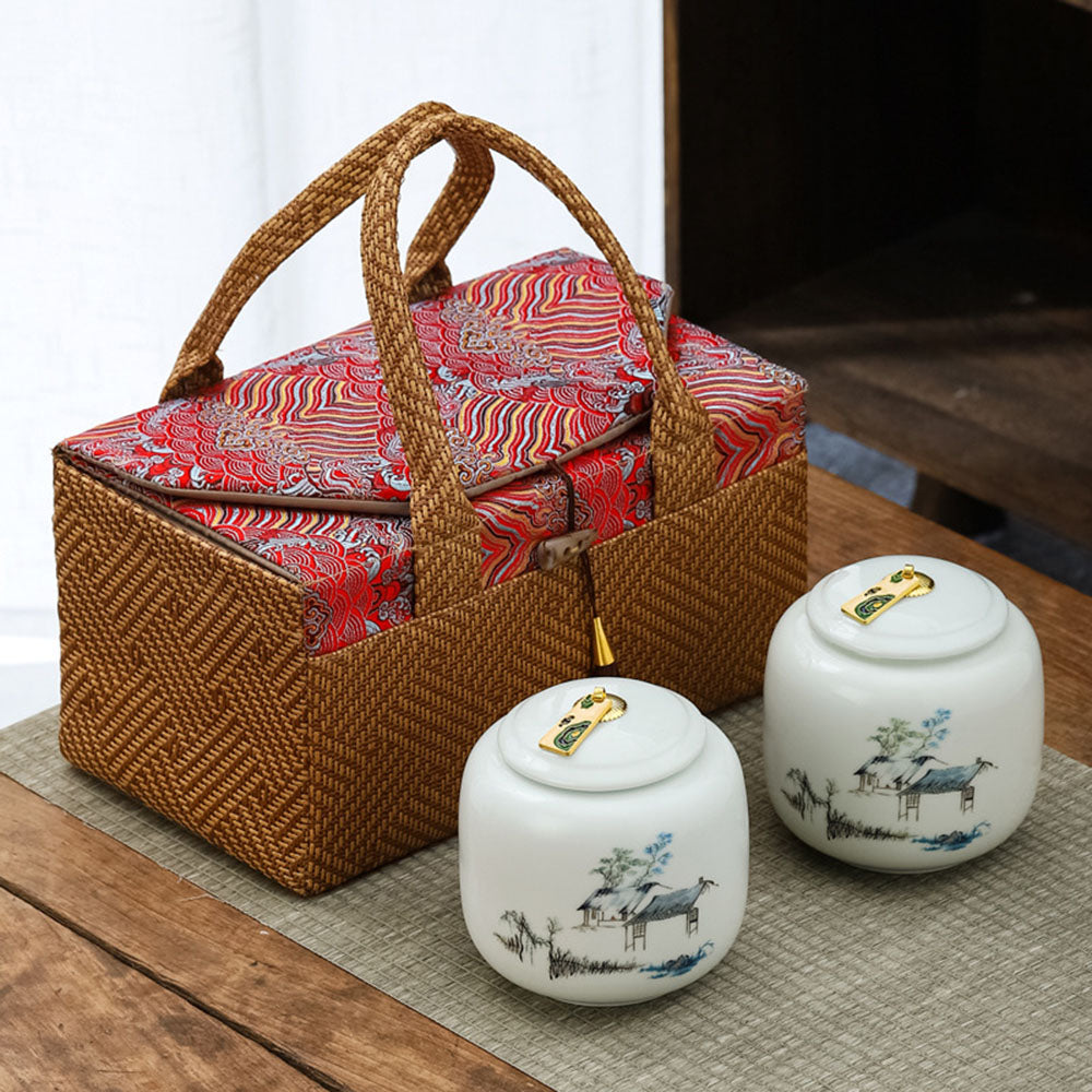 Porcelain Tea Caddies Set With Gift Bag