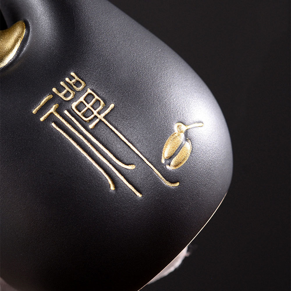 Ebony Tea Utensils Set With Coarse Pottery Monk Holder