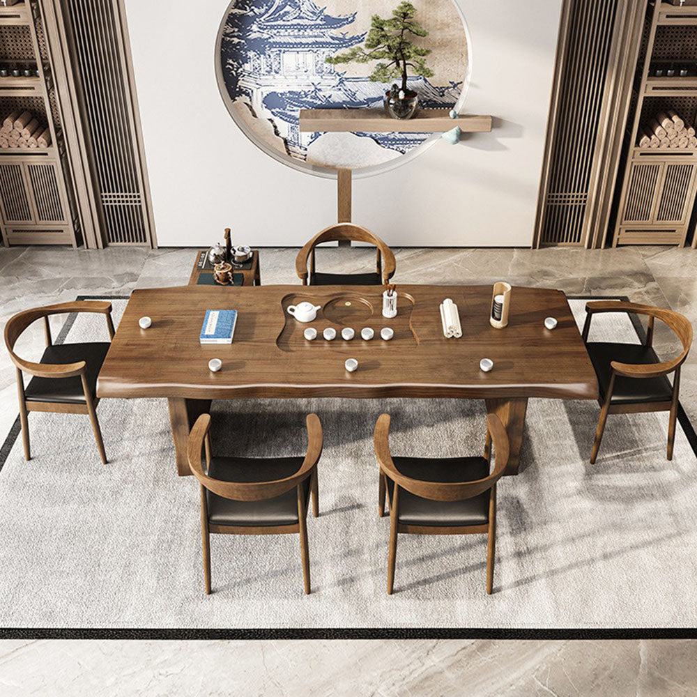 Chinese Gongfu Tea Table With Leather Chairs