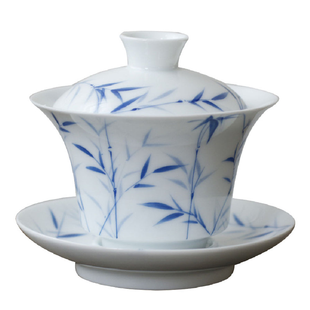 Hand-painted Bamboo White Porcelain Gaiwan