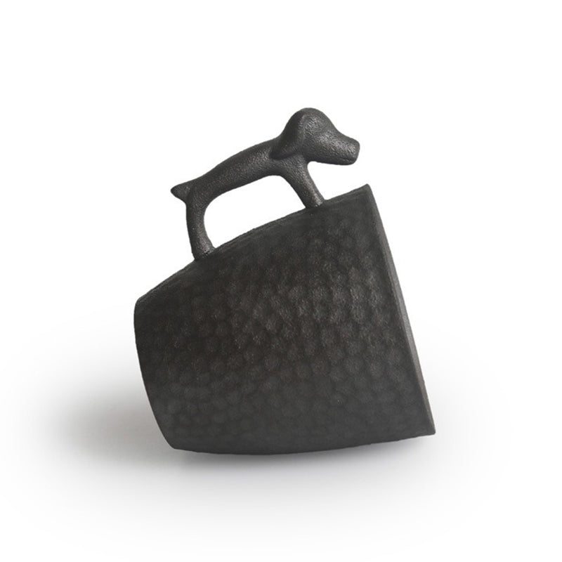 Coarse Pottery Japanese Tea Cup With Dog Handle