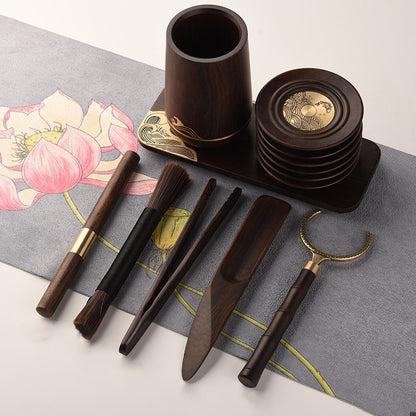 Ebony Tea Utensil Set With Cup And Incense Holder