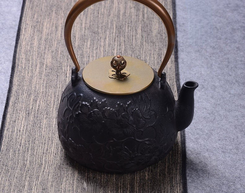 Cast Iron Peony Flower Teapot