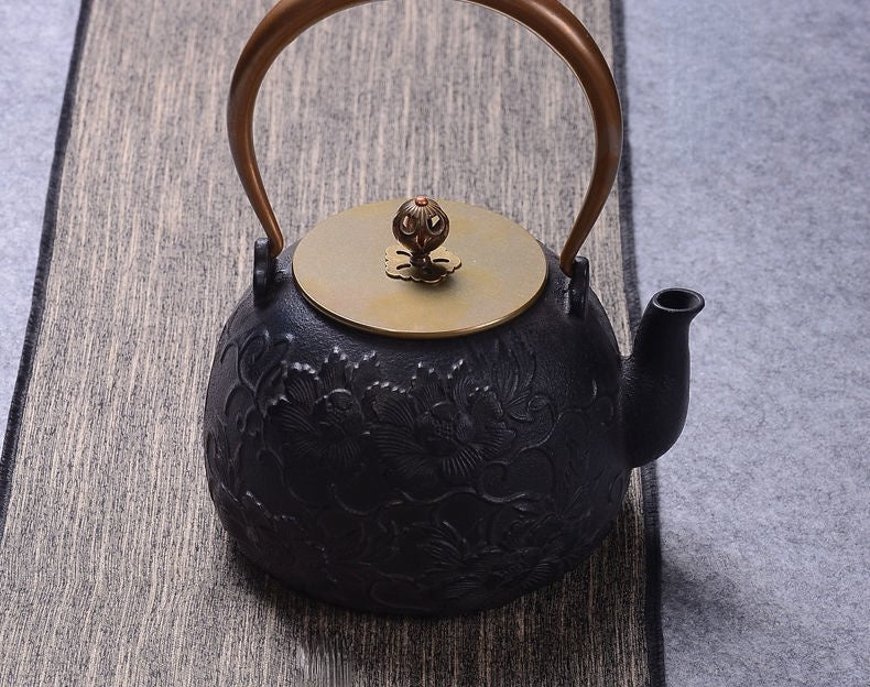 Cast Iron Peony Flower Teapot