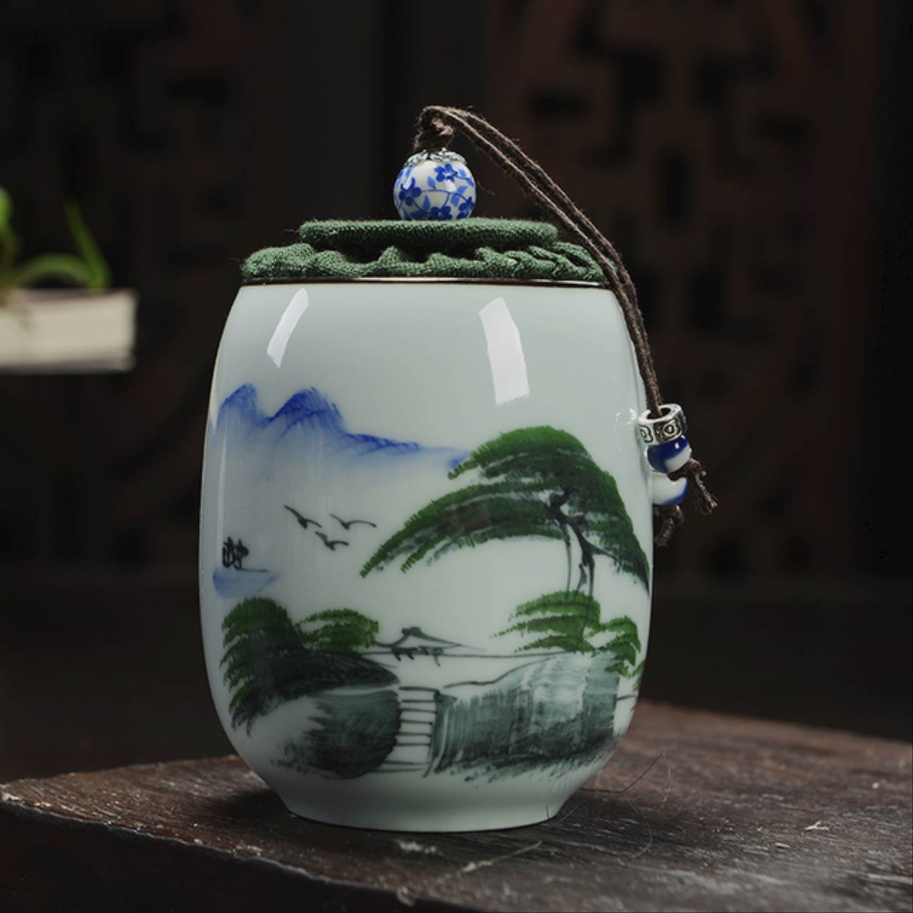 Japanese Porcelain Lotus Tea Caddy