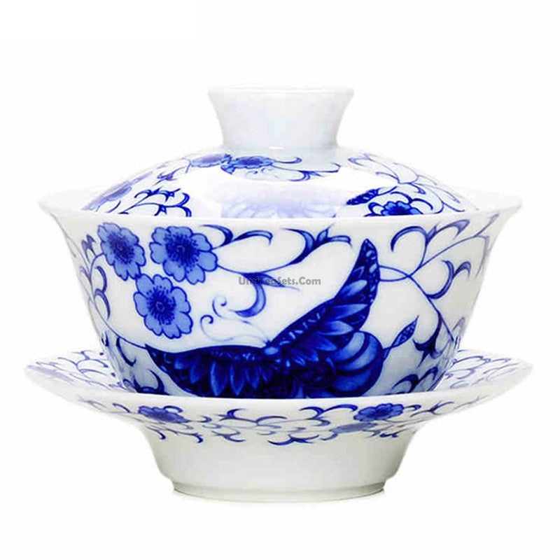 Blue &amp; White Porcelain Flower Gaiwan