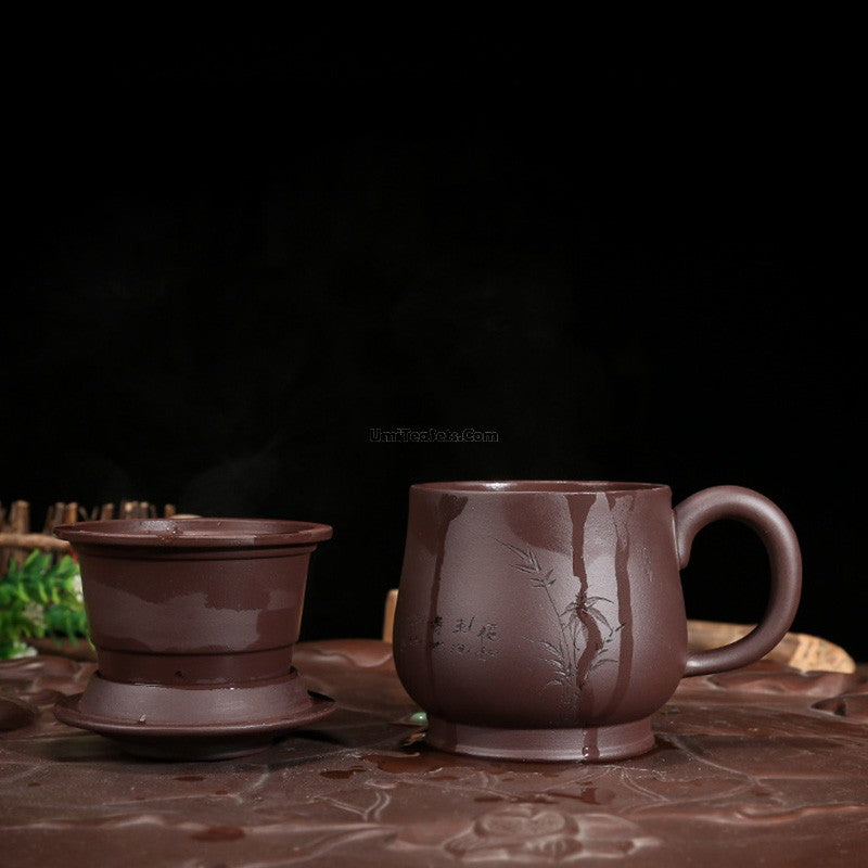 Purple Clay Round Tea Cup With Infuser