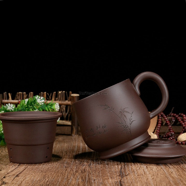 Purple Clay Round Tea Cup With Infuser