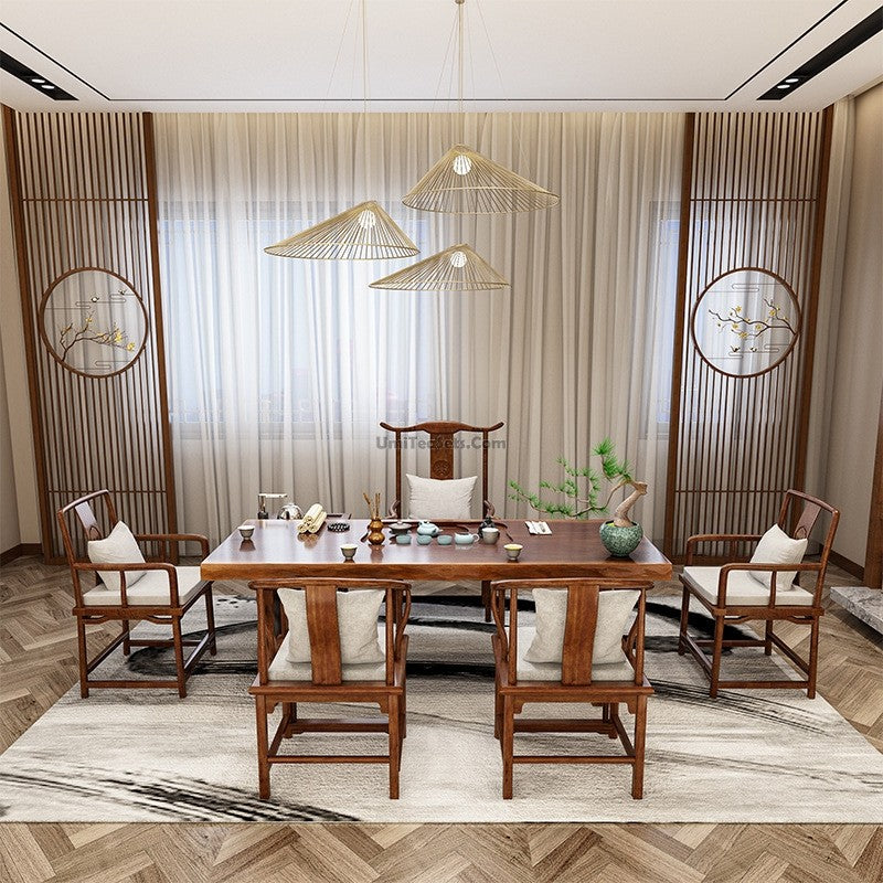 Solid Wood Chinese Gongfu Tea Table With Chairs