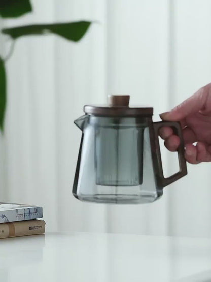 Thickened Glass Wooden Handle Teapot