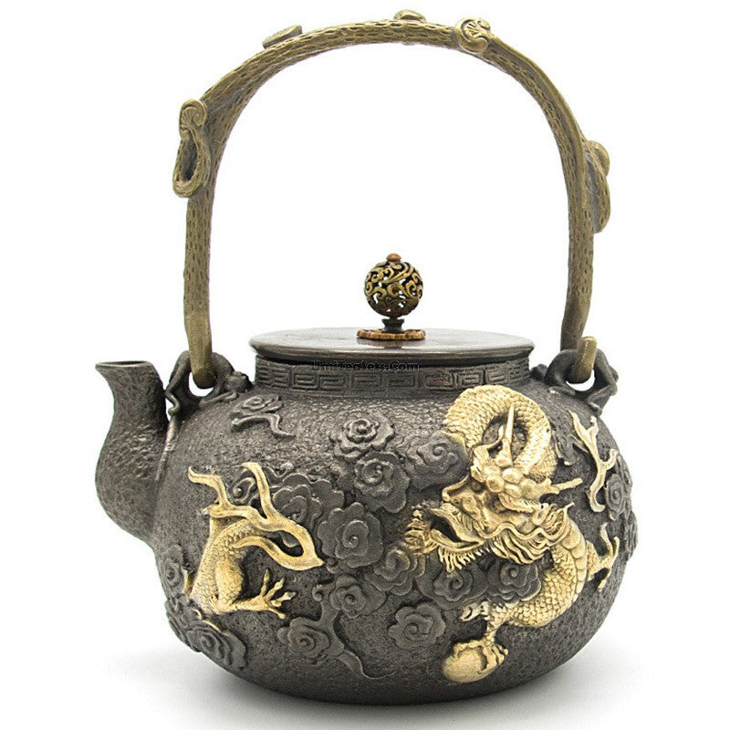 Japanese Cast Iron Golden Dragon Teapot