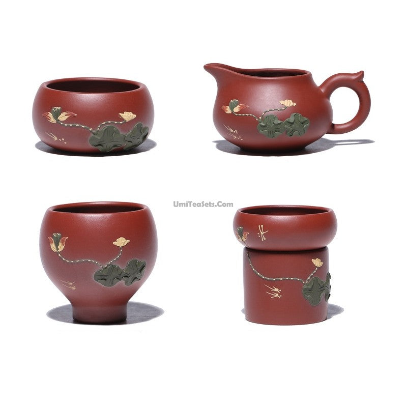 Handmade Yixing Red Clay Lotus Tea Set
