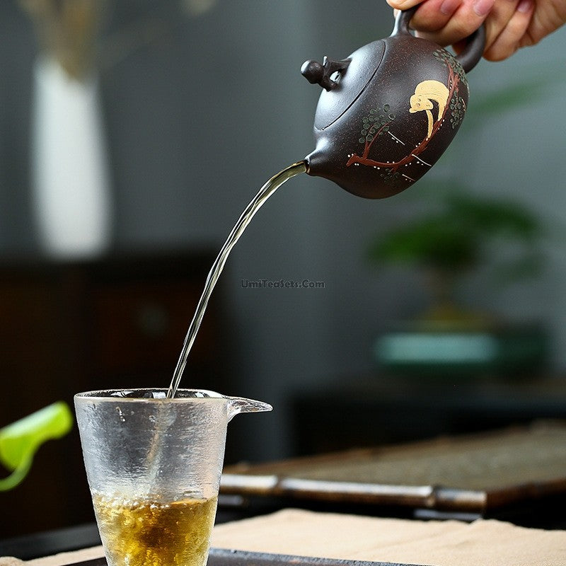 Yixing Black Golden Clay Monkey Pine Teapot