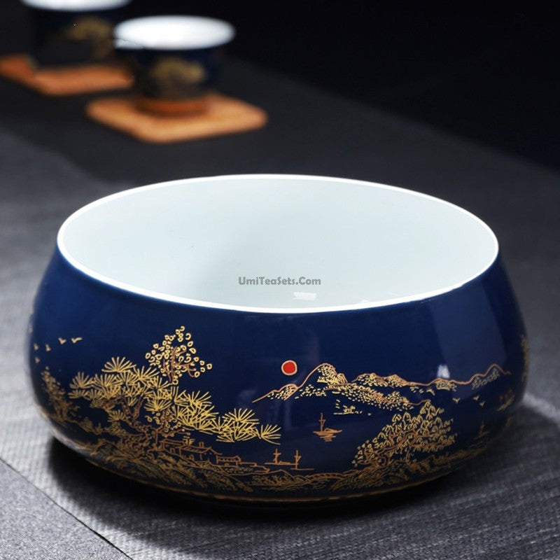 Chinese Blue Landscape Porcelain Tea Set
