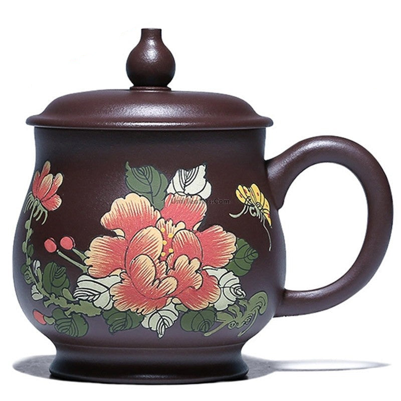 Handmade Yixing Purple Clay Peony Tea Cup