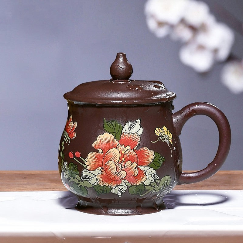 Handmade Yixing Purple Clay Peony Tea Cup
