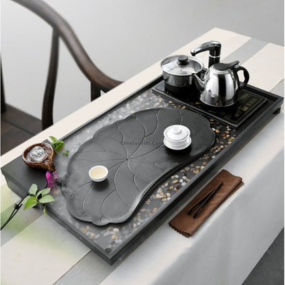 Black Stone Lotus Pond Tea Tray With Induction Cooker