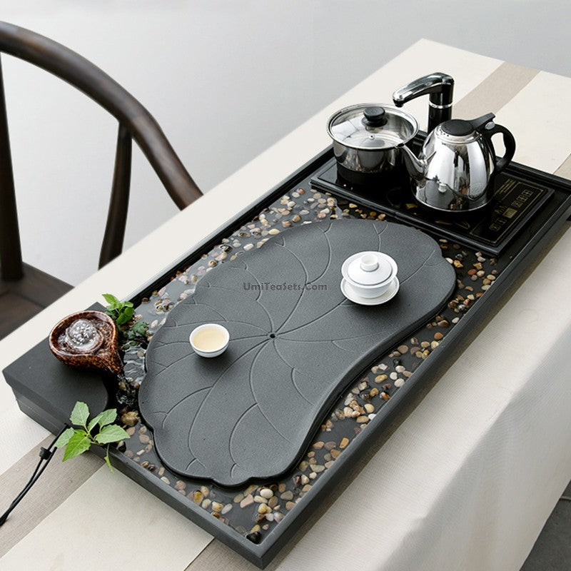 Black Stone Lotus Pond Tea Tray With Induction Cooker