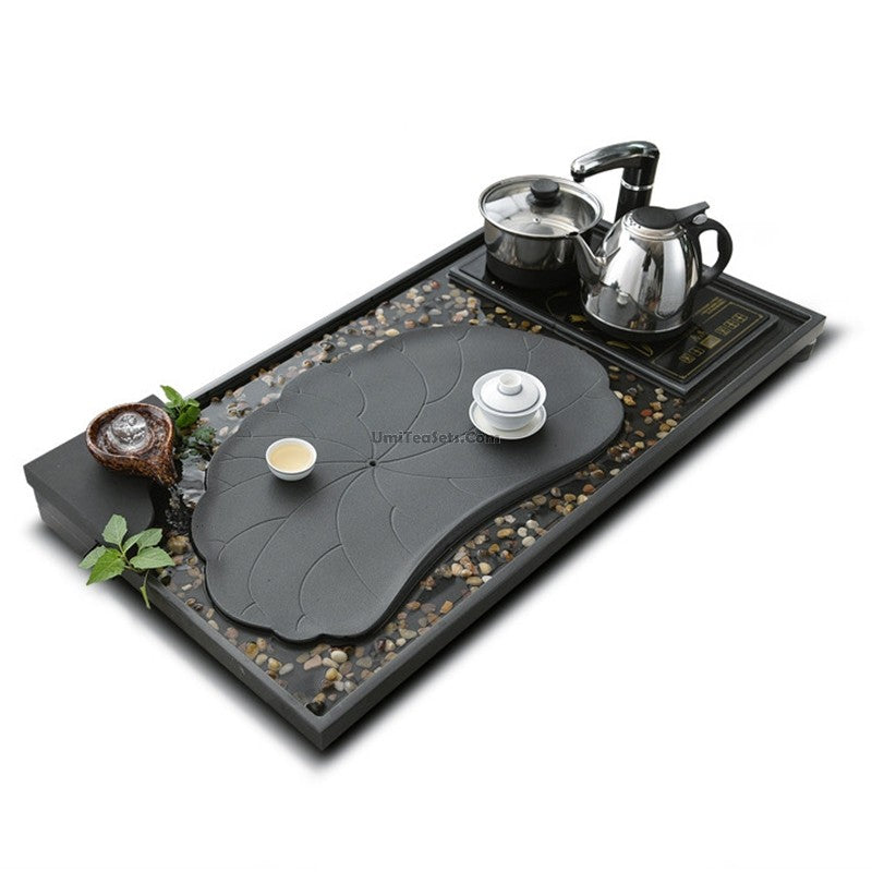 Black Stone Lotus Pond Tea Tray With Induction Cooker