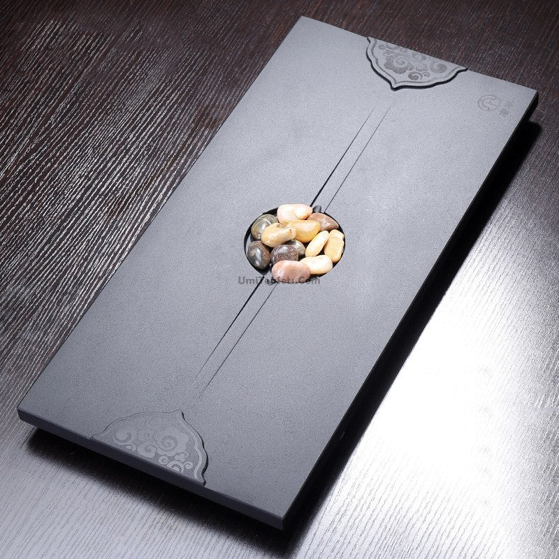 Black Stone Gongfu Tea Tray With Cobblestone