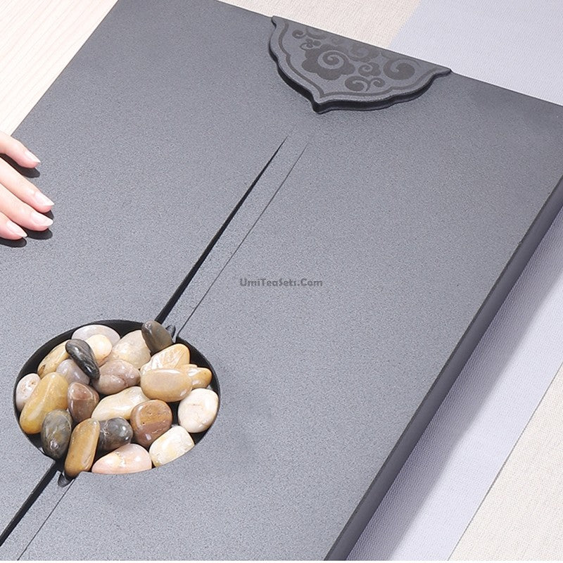 Black Stone Gongfu Tea Tray With Cobblestone