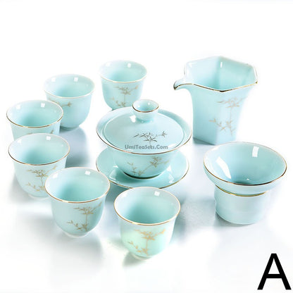 Sky Blue Porcelain Bomboo Chinese Tea Set
