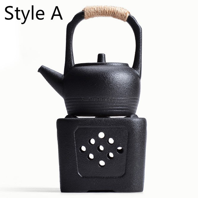 Black Pottery Teapot With Alcohol Wamer