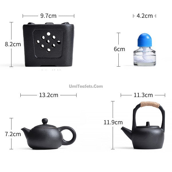 Black Pottery Teapot With Alcohol Wamer