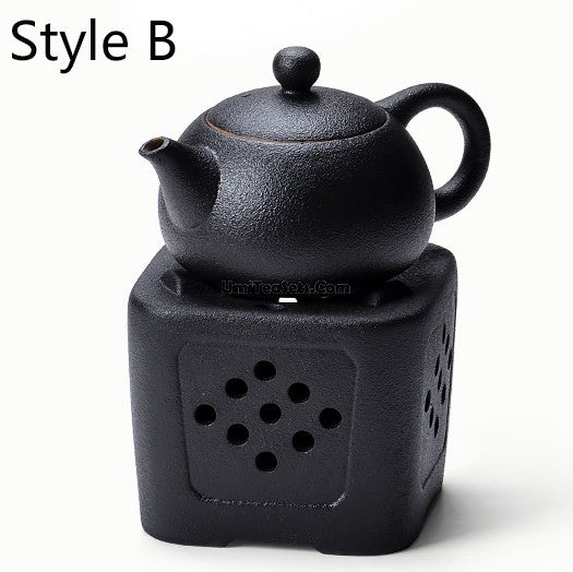 Black Pottery Teapot With Alcohol Wamer