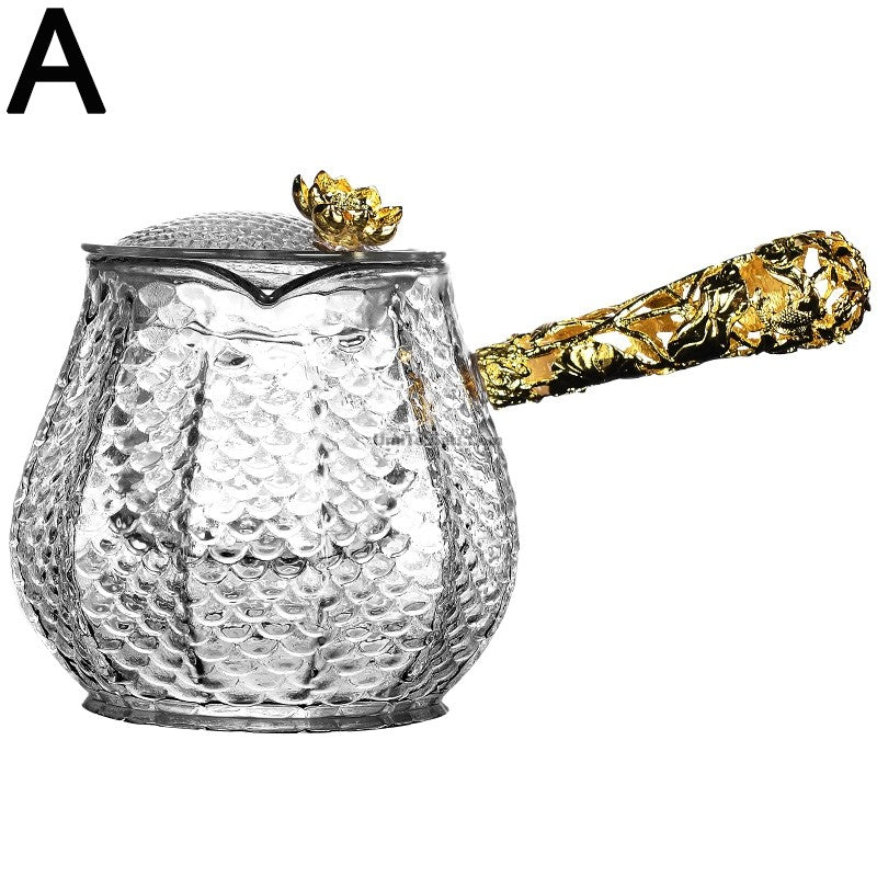 Ice Block Glass Teapot WIth Color Handle