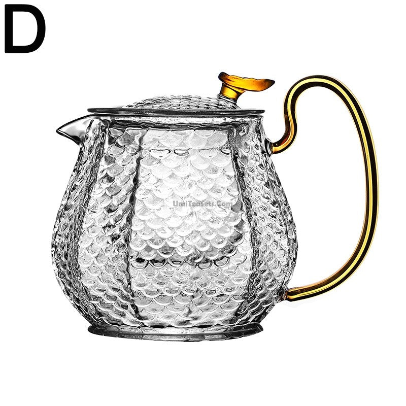 Ice Block Glass Teapot WIth Color Handle