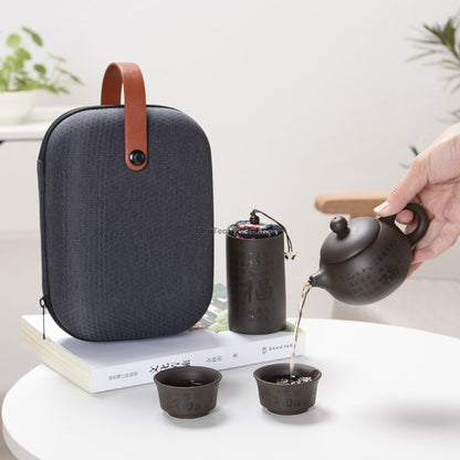 Yixing Purple Clay Travel Tea Set With Bag