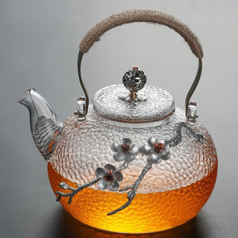 Glass Teapot With Tin Plum