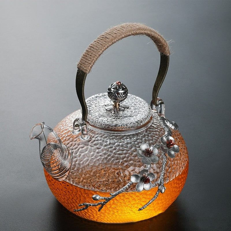 Glass Teapot With Tin Plum