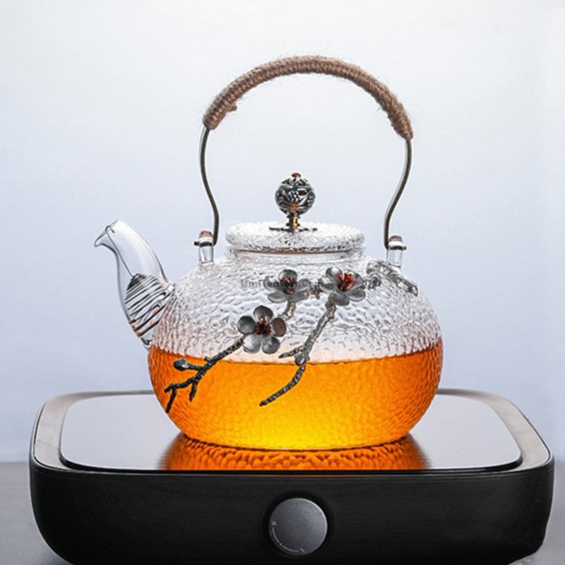 Glass Teapot With Tin Plum