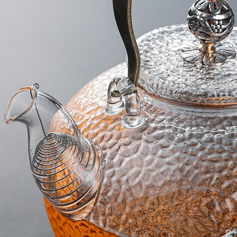 Glass Teapot With Tin Plum