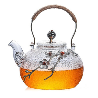 Glass Teapot With Tin Plum
